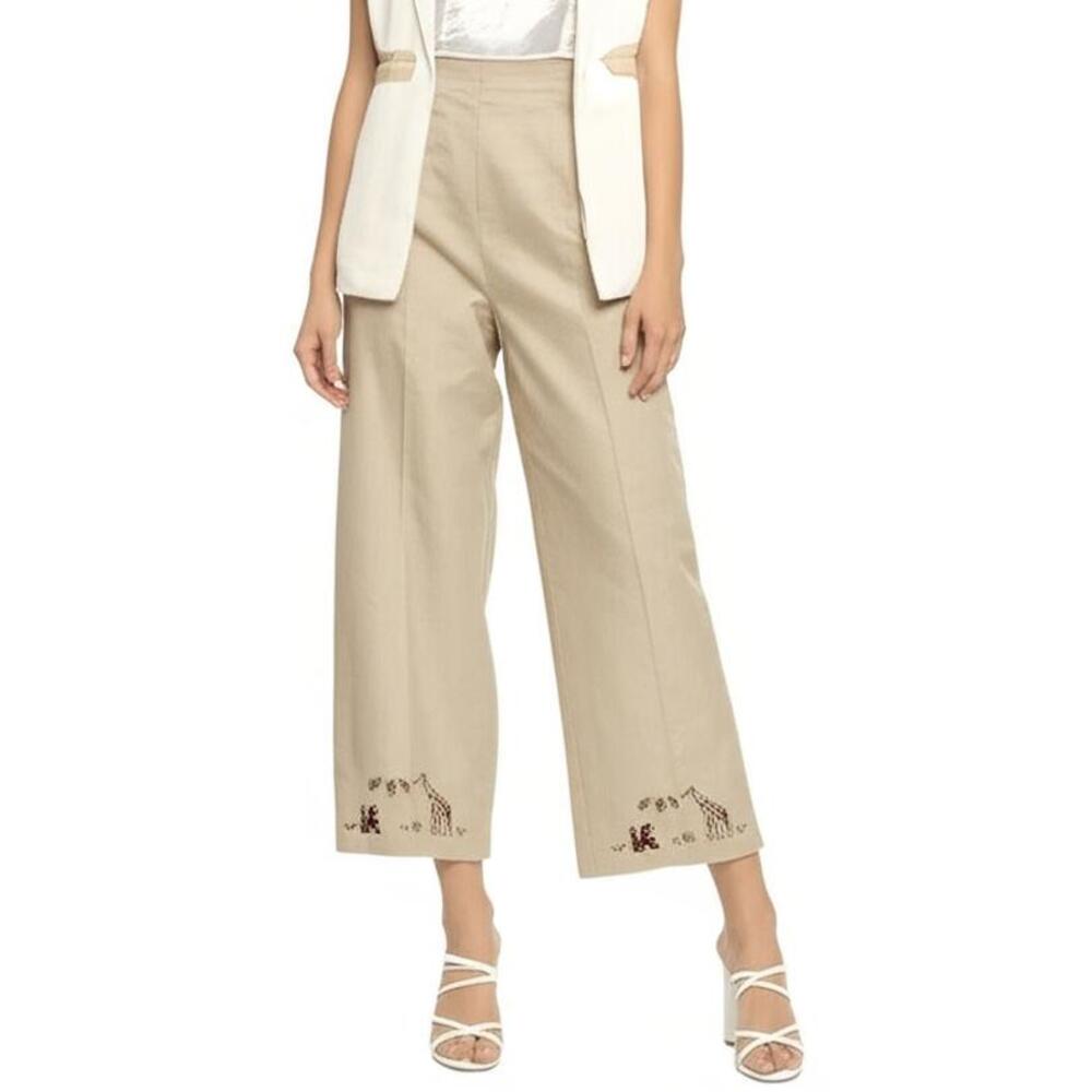 DJ Summers Cropped Pants 3X Beige High‎ Rise Embroidered Hem Safari Casual New